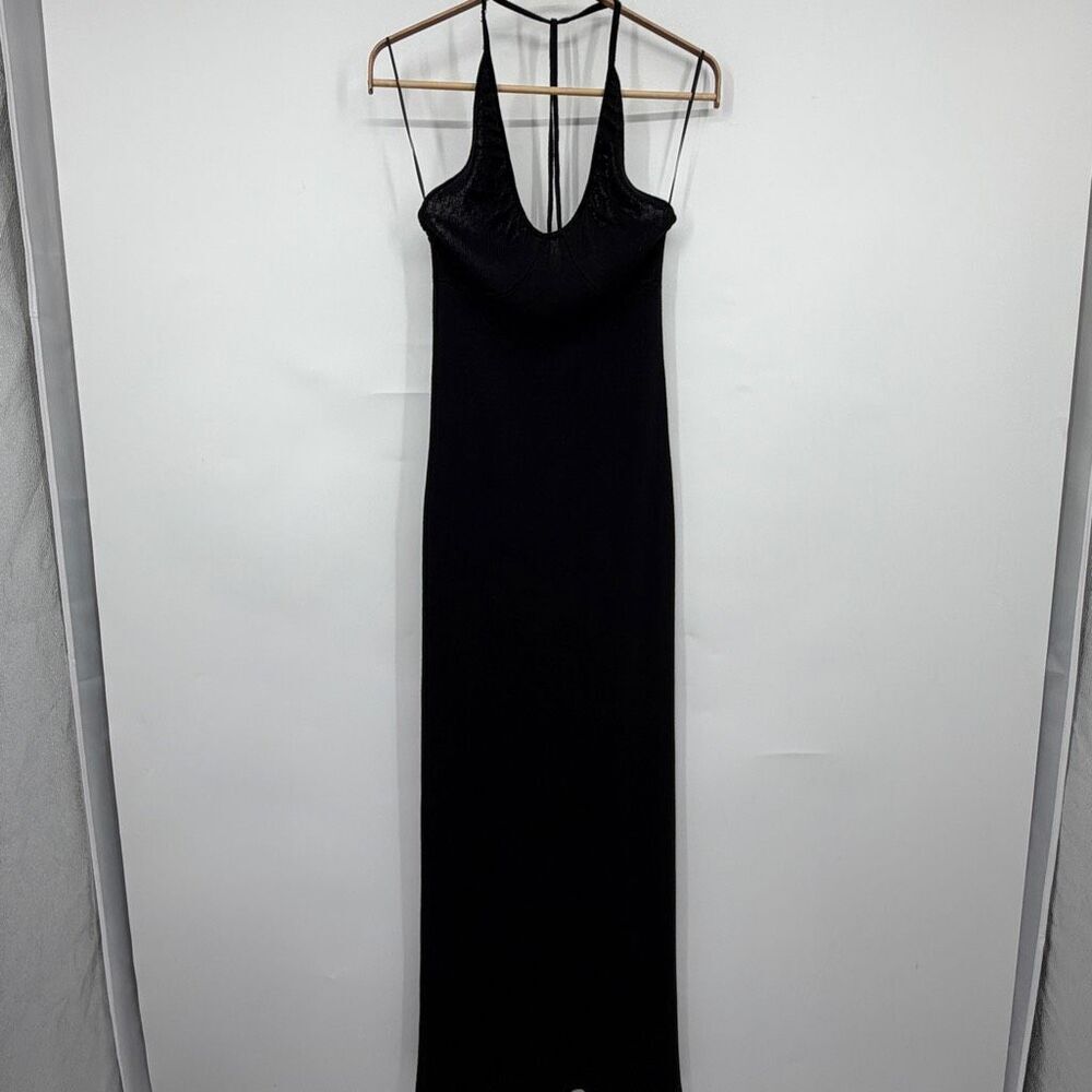 Free People Beach Black Linen Blend Halter Low Back Honey Sweater Dress Small